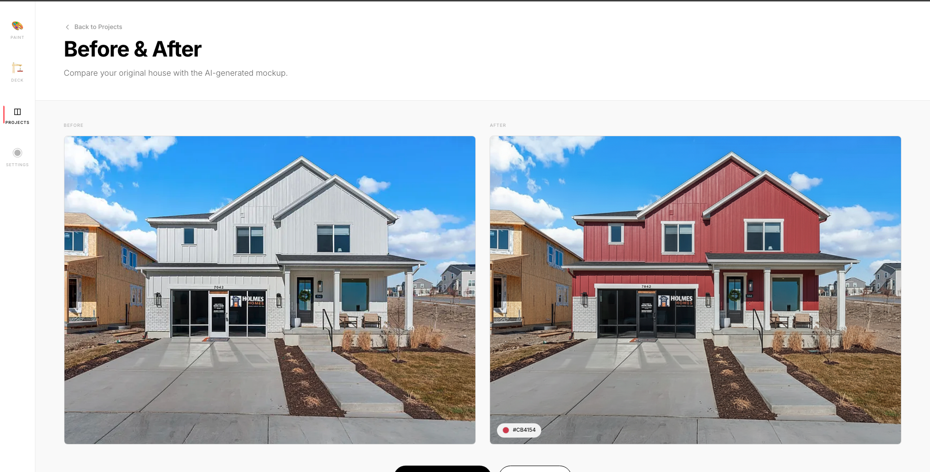 AI-generated before and after house visualization